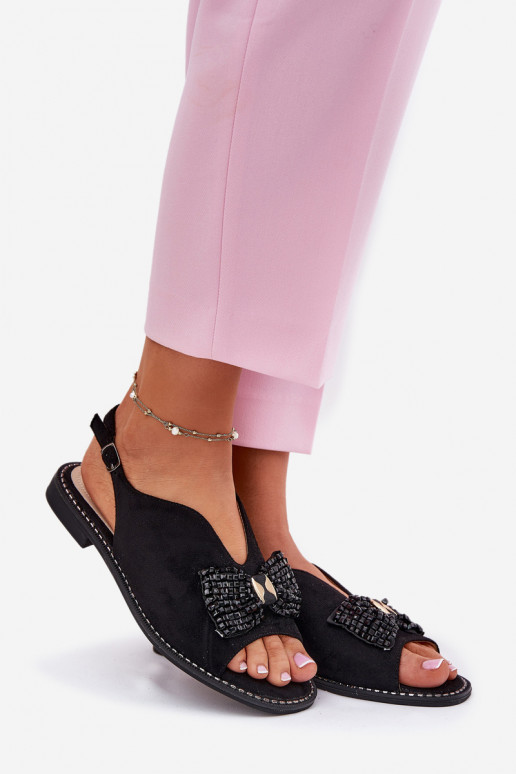 Damensandalen mit Bändern mit breiten Absätzen S.Barski KV51-014 schZuarze Farbe