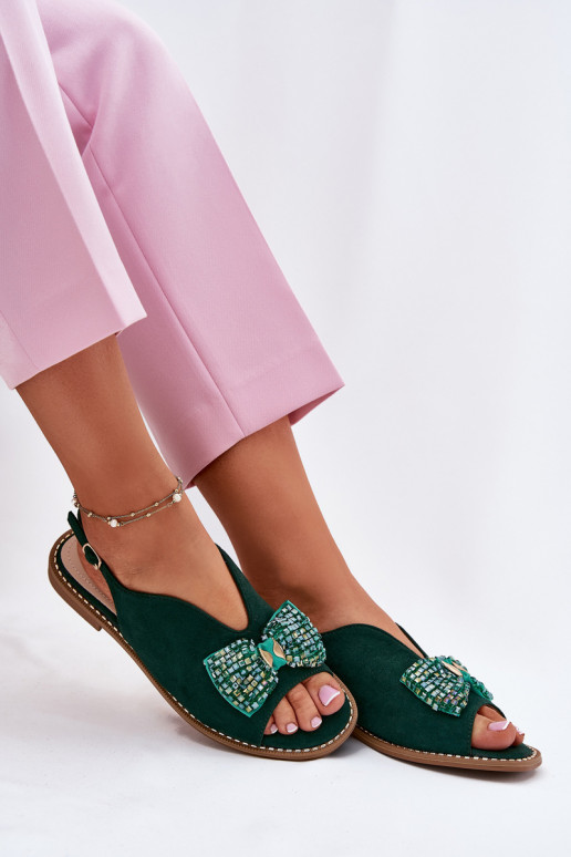 Sandales pour femmes avec des rubans avec des talons larges S.Barski KV51-014 couleur verte