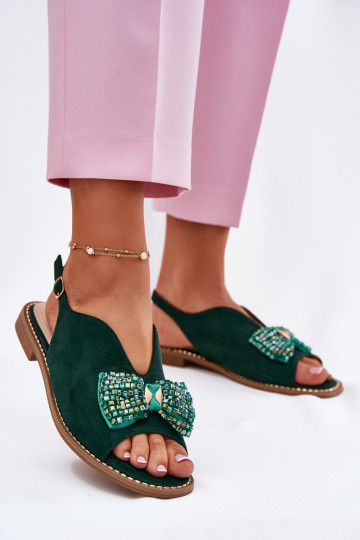 Sandales pour femmes avec des rubans avec des talons larges S.Barski KV51-014 couleur verte 2