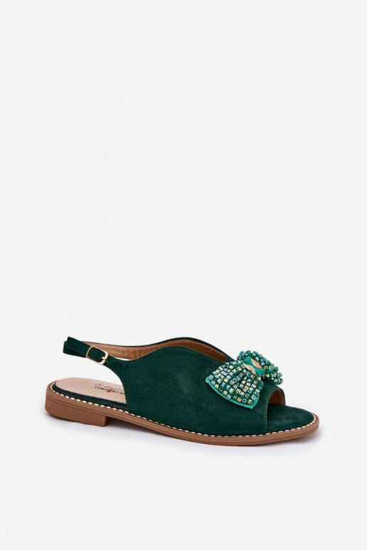 Damensandalen mit Bändern mit breiten Absätzen S.Barski KV51-014 grüne Farbe