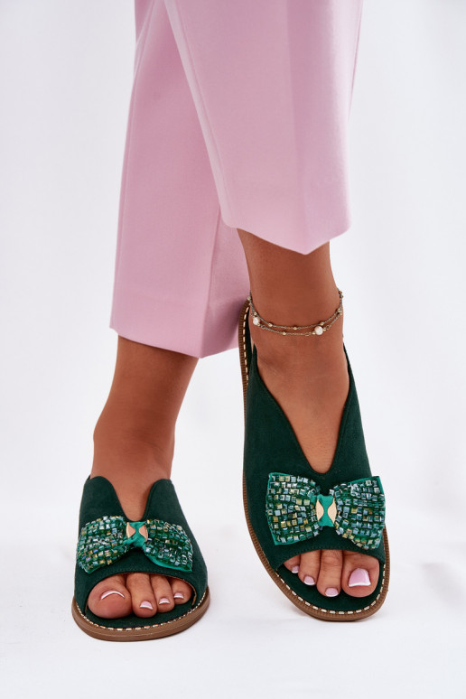 Sandales pour femmes avec des rubans avec des talons larges S.Barski KV51-014 couleur verte