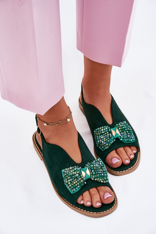 Sandales pour femmes avec des rubans avec des talons larges S.Barski KV51-014 couleur verte