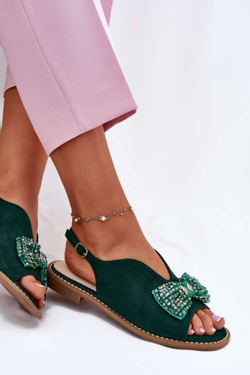 Sandales pour femmes avec des rubans avec des talons larges S.Barski KV51-014 couleur verte