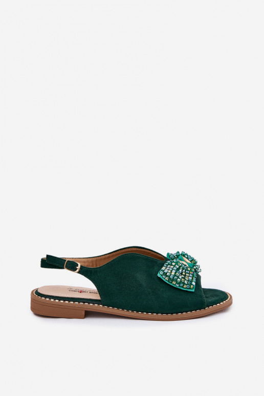 Sandales pour femmes avec des rubans avec des talons larges S.Barski KV51-014 couleur verte