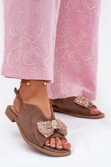 Sandales pour femmes avec des rubans avec des talons larges S.Barski KV51-014 beige