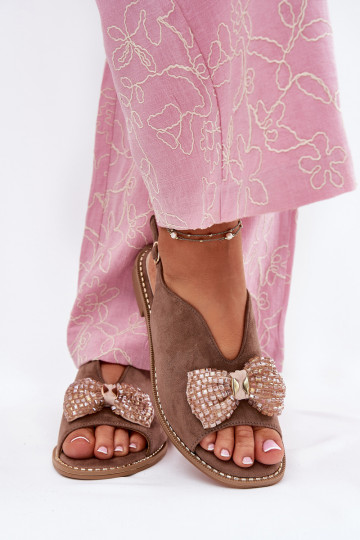 Damensandalen mit Bändern mit breiten Absätzen S.Barski KV51-014 Beige 2