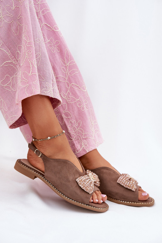 Sandales pour femmes avec des rubans avec des talons larges S.Barski KV51-014 beige