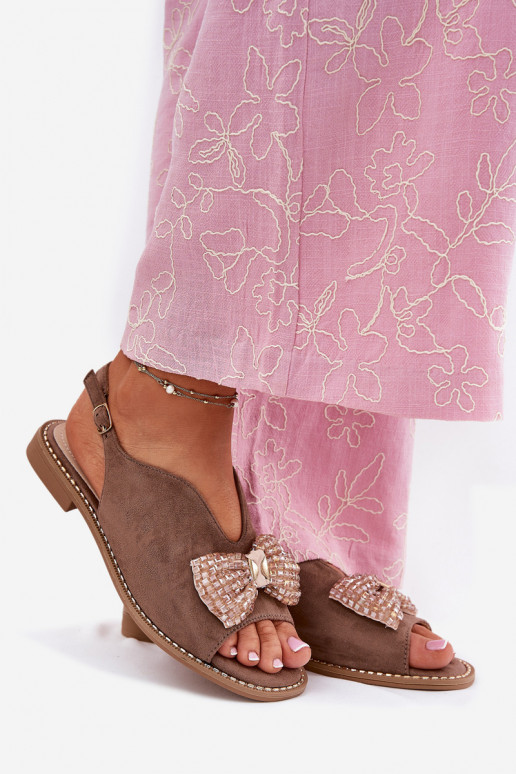 Sandales pour femmes avec des rubans avec des talons larges S.Barski KV51-014 beige