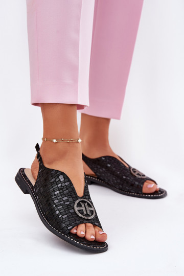 Damensandalen mit breiten Absätzen mit Ornamenten S.Barski KV51-094 schZuarze Farbe 2