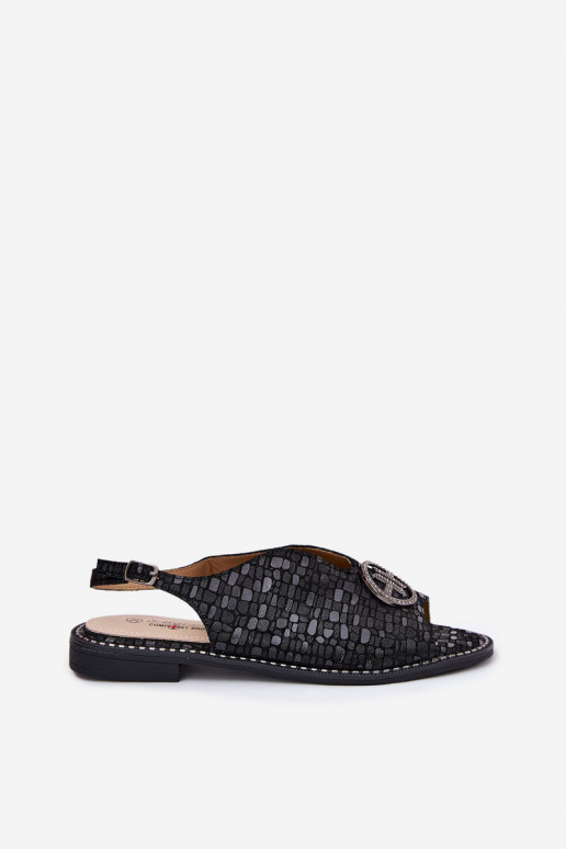 Dames sandalen met brede hakken met ornamenten S.Barski KV51-094 zInart