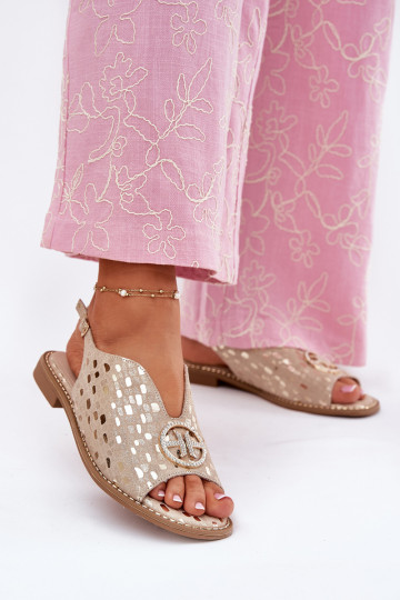 Sandales pour femmes avec des talons larges avec des ornements S.Barski KV51-094 couleur dorée