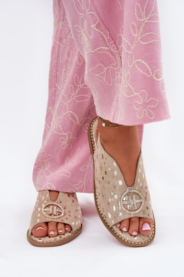 Dames sandalen met brede hakken met ornamenten S.Barski KV51-094 gouden kleur 2