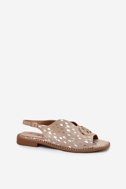 Sandales pour femmes avec des talons larges avec des ornements S.Barski KV51-094 couleur dorée