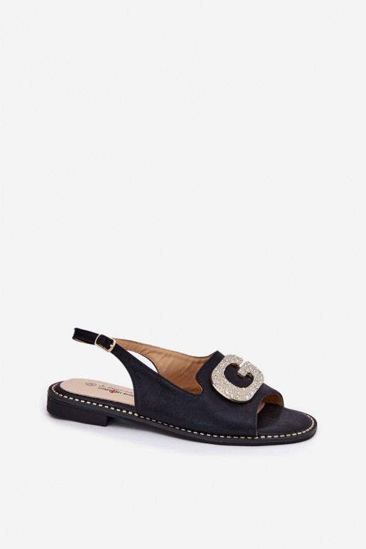 Damensandalen Mit Dekorationen Detalem S.Barski KV51-081 schZuarze Farbe