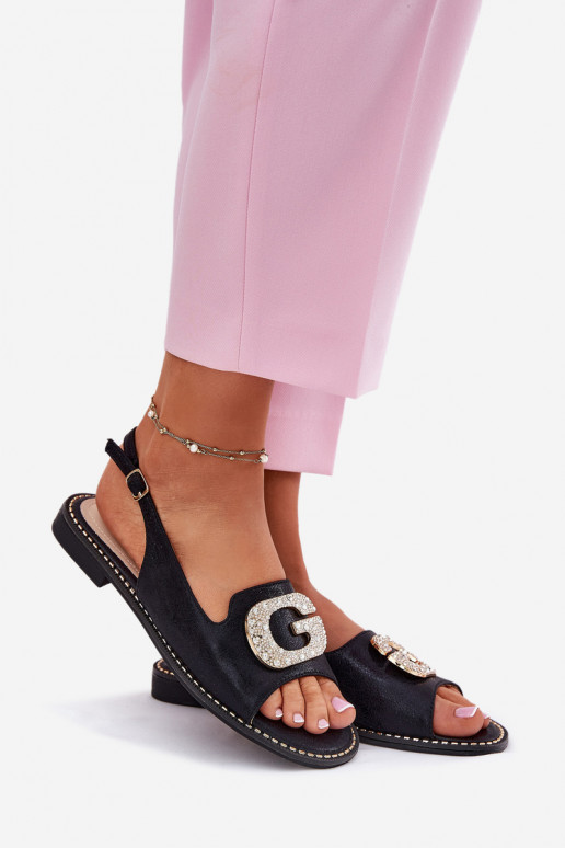 Sandales pour femmes Avec des décorations Detalem S.Barski KV51-081 couleur noire