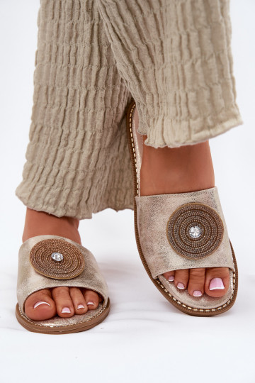 Pantoufles pour femmes avec des talons larges avec des ornements S.Barski KV51-013 couleur dorée 2