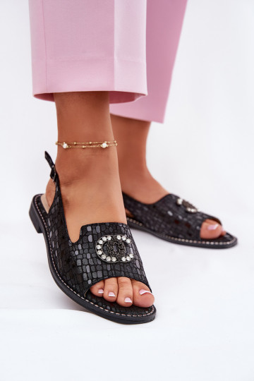 Damensandalen mit Ornamenten mit breiten Absätzen S.Barski KV51-096 schZuarze Farbe 2