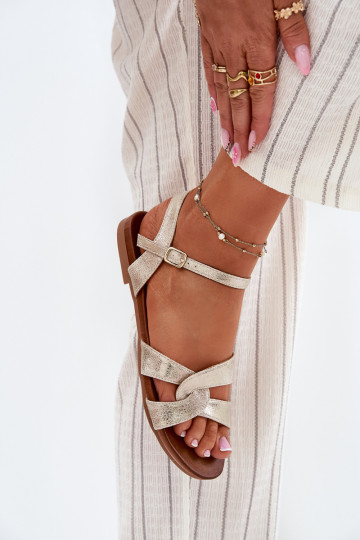 isocèle avec éclat Sandales pour femmes S.Barski KV51-022 couleur dorée 2