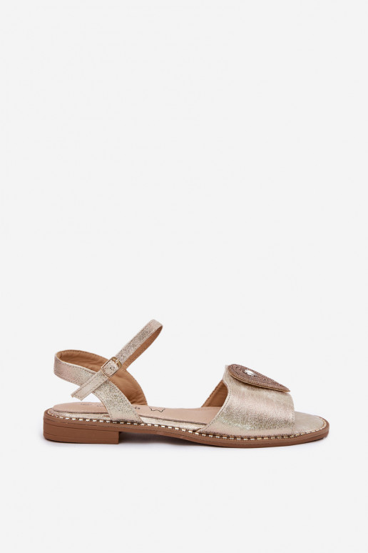 Sandales pour femmes avec des talons larges avec des ornements S.Barski KV51-098 couleur dorée