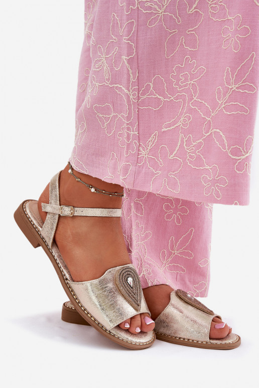 Sandales pour femmes avec des talons larges avec des ornements S.Barski KV51-098 couleur dorée