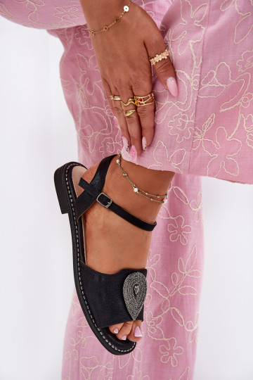 Damensandalen mit breiten Absätzen mit Ornamenten S.Barski KV51-098 schZuarze Farbe 2