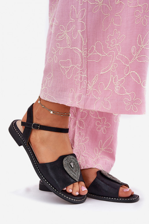 Damensandalen mit breiten Absätzen mit Ornamenten S.Barski KV51-098 schZuarze Farbe