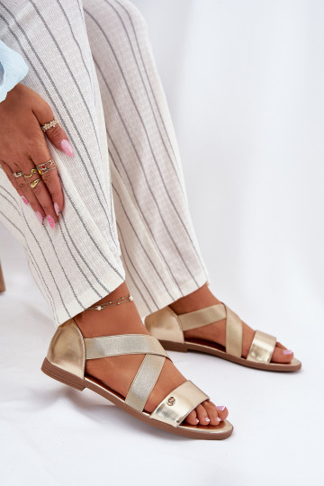 Flache Sandalen für Damen Z Elastycznymi Paskami goldene Farbe Es mussrinea