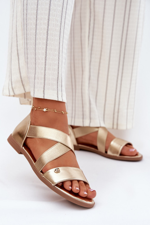 Sandalen voor dames Z Elastycznymi Paskami gouden kleur Het heeftrinea