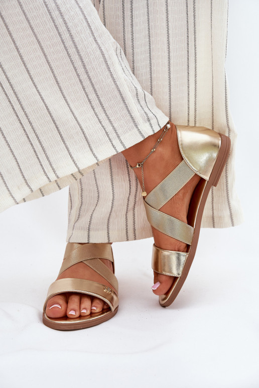 Sandales plates pour femmes Z Elastycznymi Paskami couleur dorée Il fautrinea Sandales plates pour femmes Z Elastycznymi Paskami couleur dorée Il fautrinea