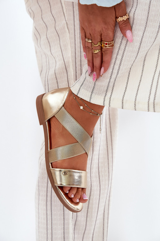 Sandalen voor dames Z Elastycznymi Paskami gouden kleur Het heeftrinea