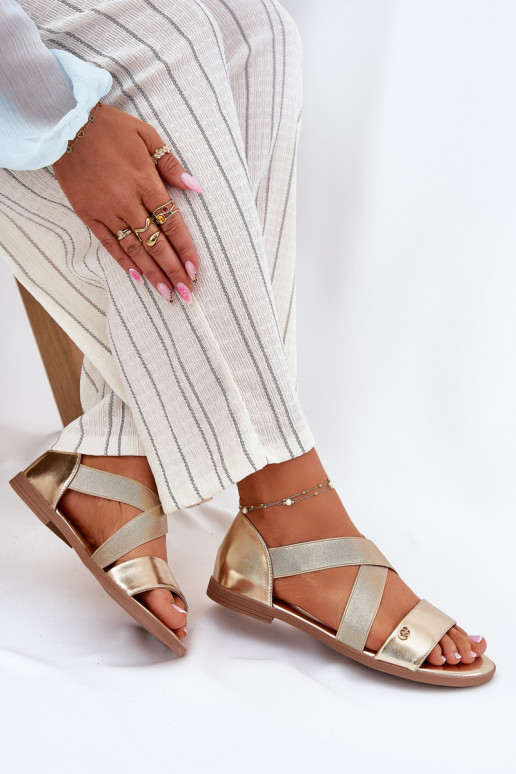 Flache Sandalen für Damen Z Elastycznymi Paskami goldene Farbe Es mussrinea
