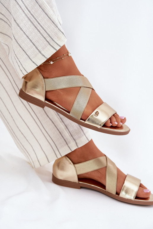 Sandalen voor dames Z Elastycznymi Paskami gouden kleur Het heeftrinea