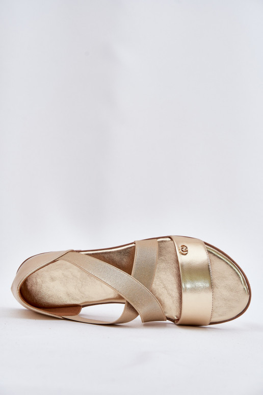 Flache Sandalen für Damen Z Elastycznymi Paskami goldene Farbe Es mussrinea