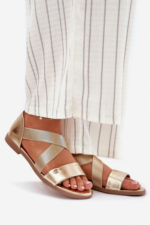 Flache Sandalen für Damen Z Elastycznymi Paskami goldene Farbe Es mussrinea