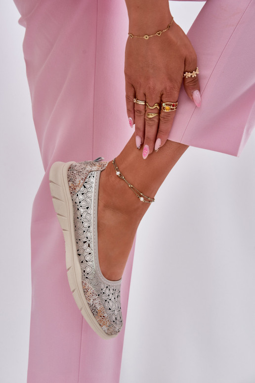 Peau avec des éléments ajourés  Ballerines couleur dorée Leaneila Peau avec des éléments ajourés  Ballerines couleur dorée Leaneila