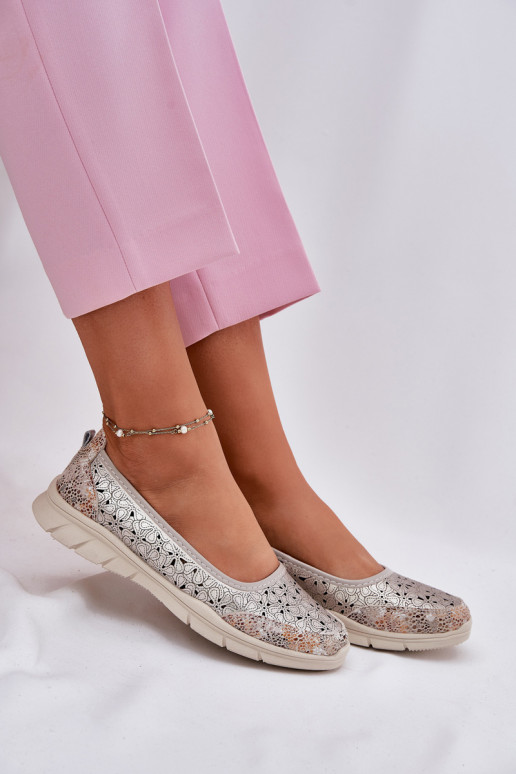 Leer met elementen van opengeInerkt Eenvoudig Ballerinas gouden kleur Leaneila Leer met elementen van opengeInerkt Eenvoudig Ballerinas gouden kleur Leaneila