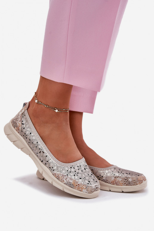 Peau avec des éléments ajourés  Ballerines couleur dorée Leaneila Peau avec des éléments ajourés  Ballerines couleur dorée Leaneila