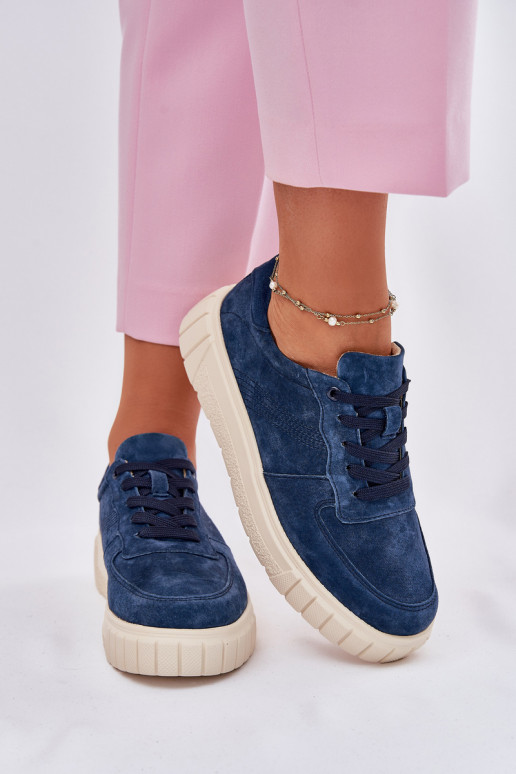 van suède Sneakers model schoenen Dames met platform donkerblauIn RilInena