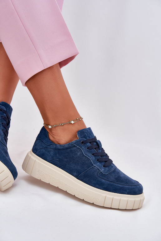 aus INildleder Sneakers Stilvollllschuhe Feminin mit einer Plattform Dunkelblau RilZuena