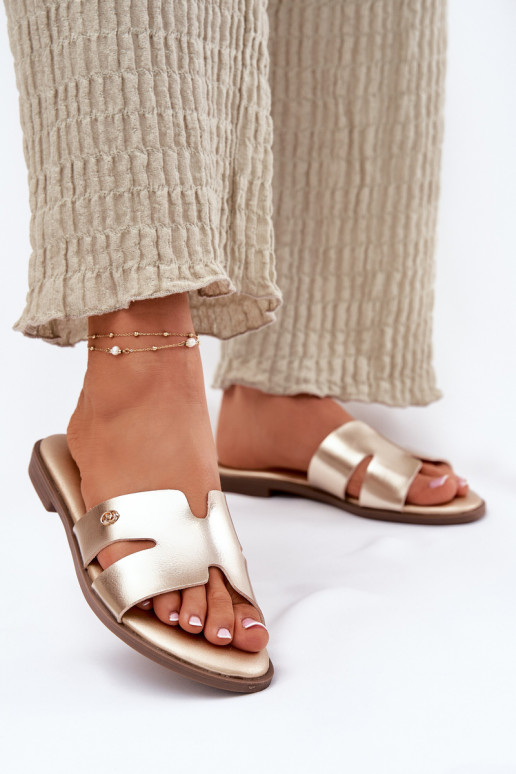 Slippers Dames plat van ecoleer gouden kleur Firvania