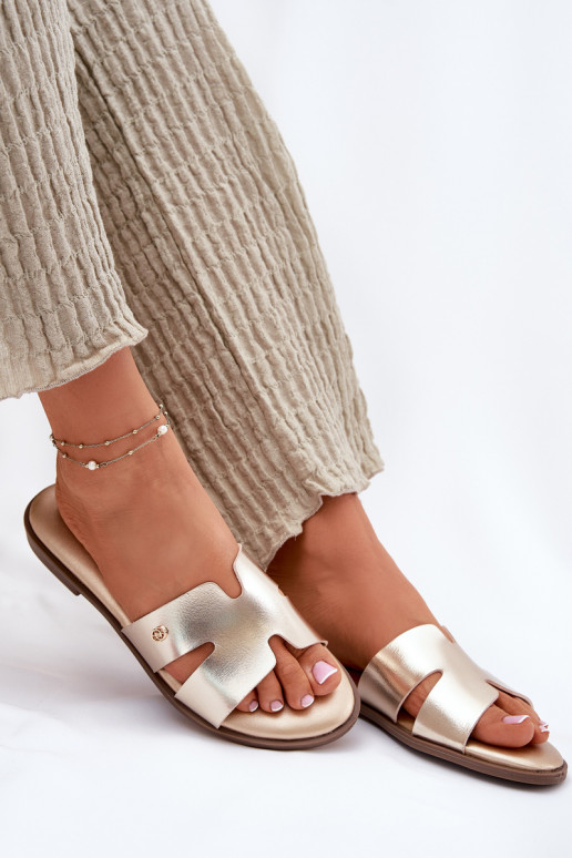 Chaussons Appartement pour femmes en cuir écologique couleur dorée Firvania