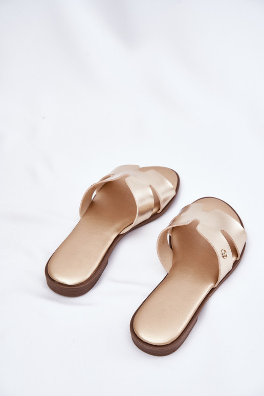 Slippers Dames plat van ecoleer gouden kleur Firvania