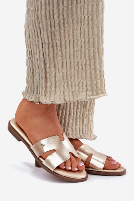 Chaussons Appartement pour femmes en cuir écologique couleur dorée Firvania