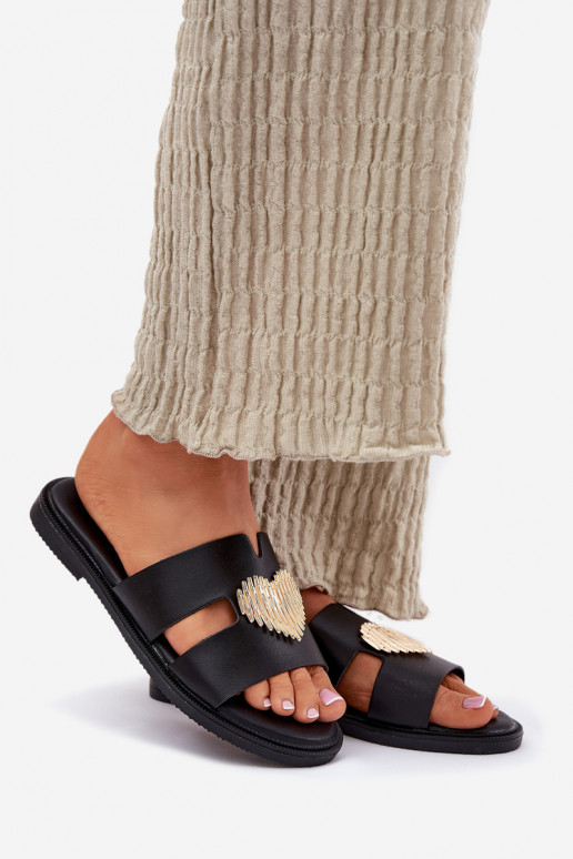 Pantoufles pour femmes avec des talons larges avec des détails dorés couleur noire Karinma