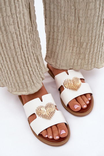 Damespantoffels met brede hakken met gouden details Initte kleur Karinma