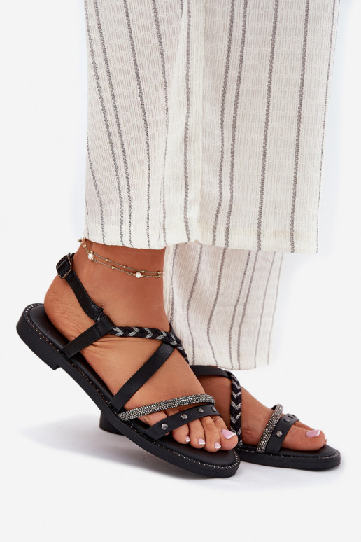 Flache Sandalen mit Riemen Vinceza 17379 schZuarze Farbe