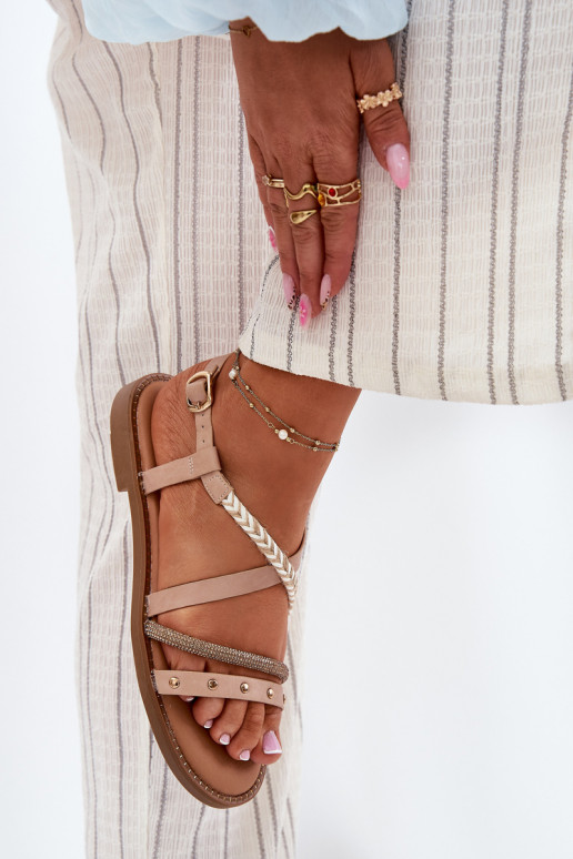 Flache Sandalen mit Riemen Vinceza 17379 elfenbeinfarbe Flache Sandalen mit Riemen Vinceza 17379 elfenbeinfarbe