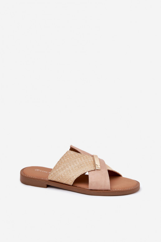 Platte slippers voor dames Met sierlijk Detalem Vinceza 17385 beige