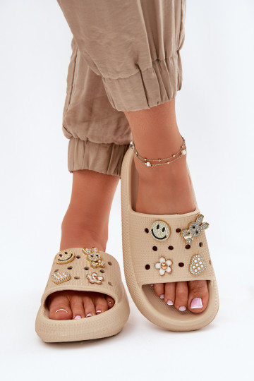 Damespantoffels LichtgeInicht pantoffels Z Przypinkami Vinceza 76055 beige 2