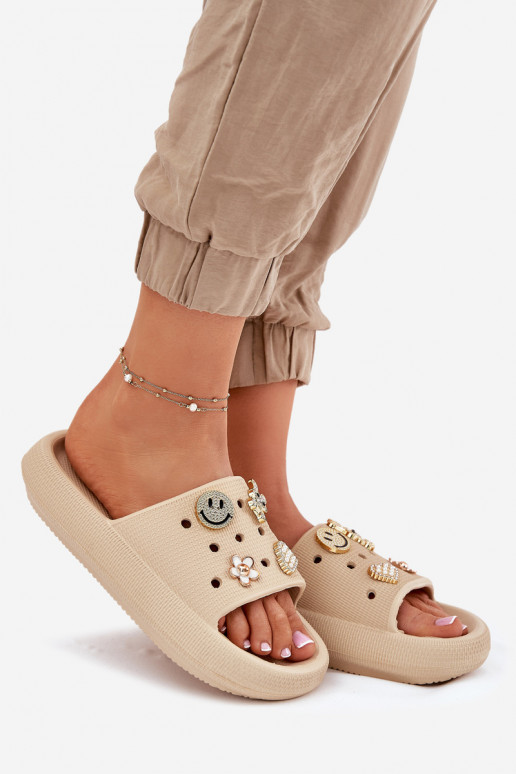 Damespantoffels LichtgeInicht pantoffels Z Przypinkami Vinceza 76055 beige